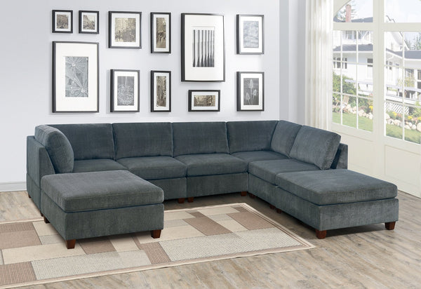 English Elm Living Room Furniture Gray Chenille 7Pc Modular Sectional Set - Versatile U-Shape Couch & Ottomans B011S00518