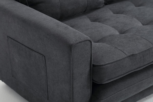 English Elm 3 Fold Sofa Convertible Futon Couch Sleeper Sofa Bed - Space-Saving Pull-Out Loveseat, Velvet-Linen Mix Upholstery, Dark Gray Beige Light Gray (47.75x29.25x9) W1628118503