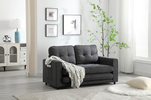 English Elm 3 Fold Sofa Convertible Futon Couch Sleeper Sofa Bed - Space-Saving Pull-Out Loveseat, Velvet-Linen Mix Upholstery, Dark Gray Beige Light Gray (47.75x29.25x9) W1628118503