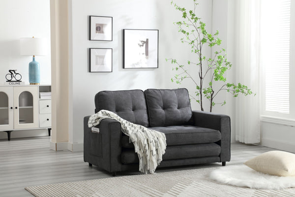 English Elm 3 Fold Sofa Convertible Futon Couch Sleeper Sofa Bed - Space-Saving Pull-Out Loveseat, Velvet-Linen Mix Upholstery, Dark Gray Beige Light Gray (47.75x29.25x9) W1628118503
