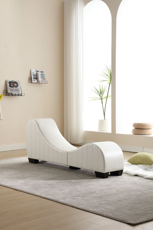 English Elm Factory Yoga Chaise Lounge for Stretching & Relaxation — Modern Faux Leather Curved Sofa Accent Piece White W1628120178