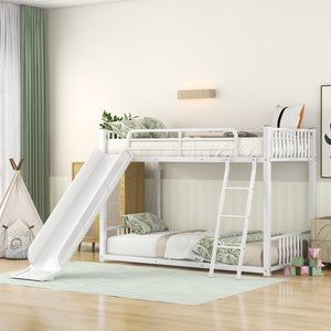 English Elm Metal Bunk Bed with Slide Twin over Twin Stylish Space-Saving Metal Frame, Safe Stairs & Playful Slide Fun White MF285671AAK