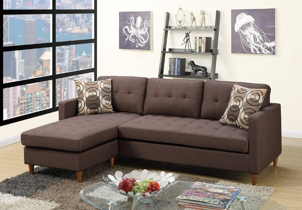 English Elm Chocolate Reversible Sectional Sofa with Tufted Linen-Like Fabric, Chaise, Accent Pillows, Modern 86" B011127927