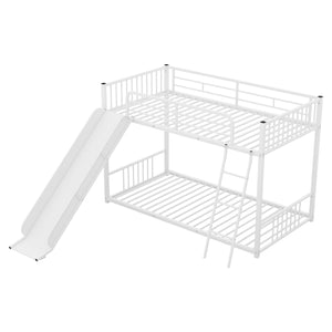 English Elm Metal Bunk Bed with Slide Twin over Twin Stylish Space-Saving Metal Frame, Safe Stairs & Playful Slide Fun White MF285671AAK