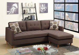 English Elm Chocolate Reversible Sectional Sofa with Tufted Linen-Like Fabric, Chaise, Accent Pillows, Modern 86" B011127927