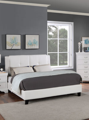 English Elm Eastern Faux Leather Eastern King Bed Frame Upholstered Tufted 2-Panel Headboard White Modern Elegance B011S00538