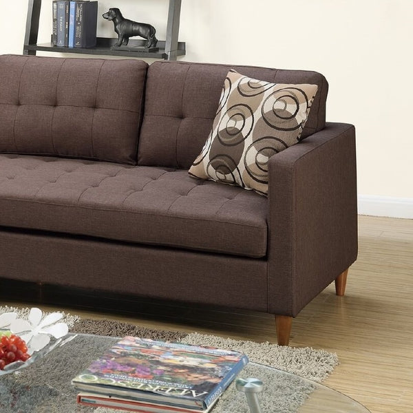 English Elm Chocolate Reversible Sectional Sofa with Tufted Linen-Like Fabric, Chaise, Accent Pillows, Modern 86" B011127927