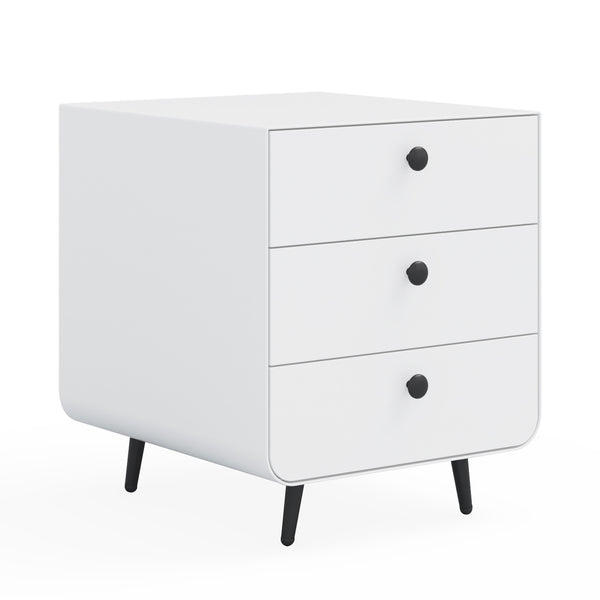 English Elm Modern Night Stand Storage Cabinet – Sleek White Steel Design With 3 Drawers For Stylish Organization W252113554