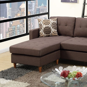 English Elm Chocolate Reversible Sectional Sofa with Tufted Linen-Like Fabric, Chaise, Accent Pillows, Modern 86" B011127927