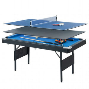 English Elm 3 in 1 Foldable Game Table Pool Billiards Tennis Blue Velvet Surface Family Fun W1936P415751