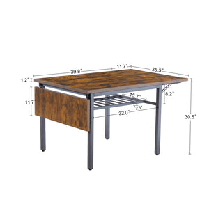 English Elm Folding Drop Leaf Dining Table Rustic Brown Steel Frame Seats Six Space Saving W1162104704