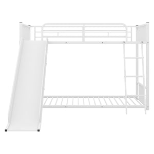 English Elm Metal Bunk Bed with Slide Twin over Twin Stylish Space-Saving Metal Frame, Safe Stairs & Playful Slide Fun White MF285671AAK