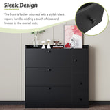 English Elm Versatile Tipping Bucket Shoe Cabinet With 3 Flip Drawers, Maximum Storage Entryway Organizer With Drawer, Free Standing Shoe Rack With Pull-Down Seat For Hallway, Black