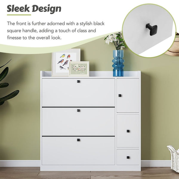 English Elm On-trend White Flip Drawer Shoe Cabinet with Fold Down Bench Seat for Entryway WF308545AAK