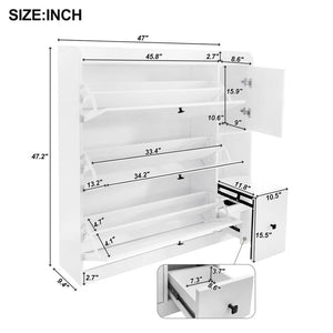 English Elm On-trend White Flip Drawer Shoe Cabinet with Fold Down Bench Seat for Entryway WF308545AAK