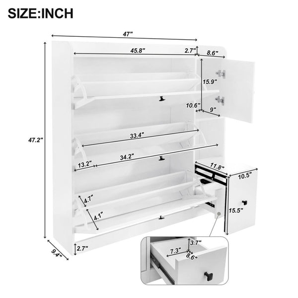 English Elm On-trend White Flip Drawer Shoe Cabinet with Fold Down Bench Seat for Entryway WF308545AAK