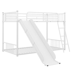 English Elm Metal Bunk Bed with Slide Twin over Twin Stylish Space-Saving Metal Frame, Safe Stairs & Playful Slide Fun White MF285671AAK
