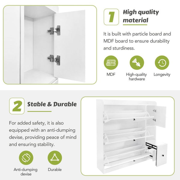 English Elm On-trend White Flip Drawer Shoe Cabinet with Fold Down Bench Seat for Entryway WF308545AAK