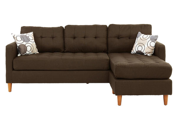 English Elm Chocolate Reversible Sectional Sofa with Tufted Linen-Like Fabric, Chaise, Accent Pillows, Modern 86" B011127927
