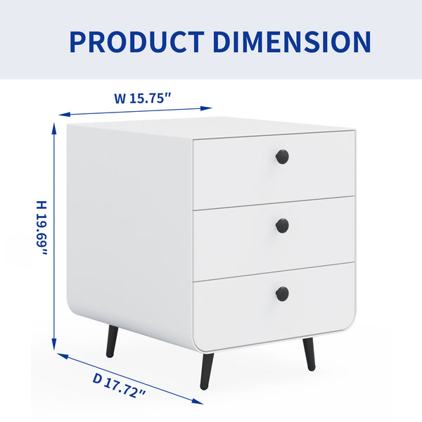 English Elm Modern Night Stand Storage Cabinet – Sleek White Steel Design With 3 Drawers For Stylish Organization W252113554