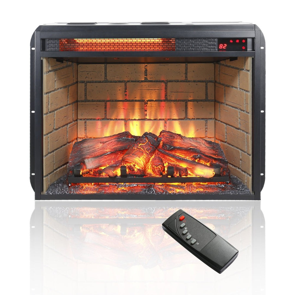 English Elm 23 Inch Infrared Quartz Fireplace Insert with Brick Surround and Resin Log Bed W1769121294