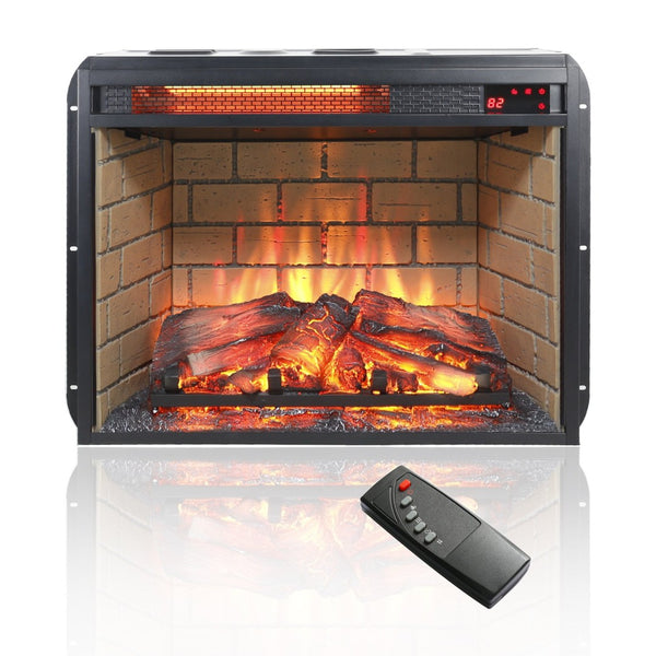 English Elm 23 Inch Infrared Quartz Fireplace Insert with Brick Surround and Resin Log Bed W1769121294