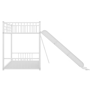 English Elm Metal Bunk Bed with Slide Twin over Twin Stylish Space-Saving Metal Frame, Safe Stairs & Playful Slide Fun White MF285671AAK