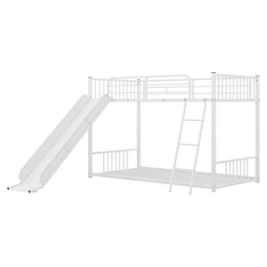 English Elm Metal Bunk Bed with Slide Twin over Twin Stylish Space-Saving Metal Frame, Safe Stairs & Playful Slide Fun White MF285671AAK