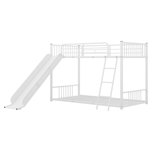 English Elm Metal Bunk Bed with Slide Twin over Twin Stylish Space-Saving Metal Frame, Safe Stairs & Playful Slide Fun White MF285671AAK