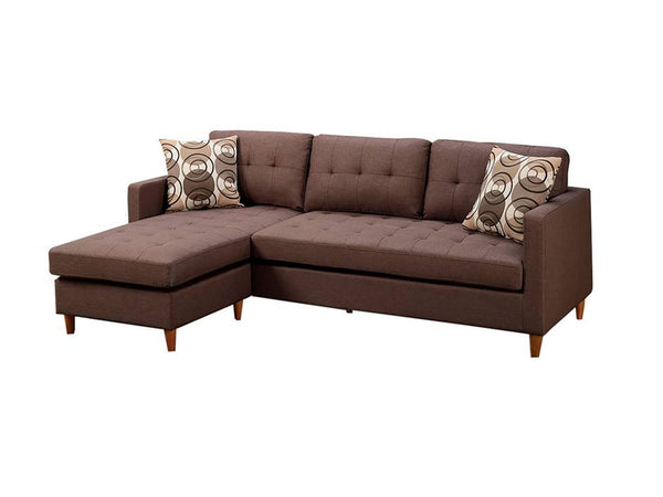 English Elm Chocolate Reversible Sectional Sofa with Tufted Linen-Like Fabric, Chaise, Accent Pillows, Modern 86" B011127927