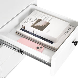 English Elm Modern Night Stand Storage Cabinet – Sleek White Steel Design With 3 Drawers For Stylish Organization W252113554