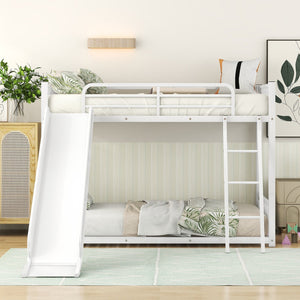 English Elm Metal Bunk Bed with Slide Twin over Twin Stylish Space-Saving Metal Frame, Safe Stairs & Playful Slide Fun White MF285671AAK