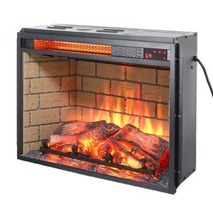 English Elm 23 Inch Infrared Quartz Fireplace Insert with Brick Surround and Resin Log Bed W1769121294