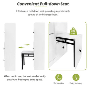 English Elm On-trend White Flip Drawer Shoe Cabinet with Fold Down Bench Seat for Entryway WF308545AAK