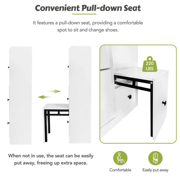 English Elm On-trend White Flip Drawer Shoe Cabinet with Fold Down Bench Seat for Entryway WF308545AAK