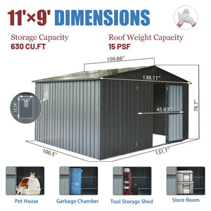 English Elm Backyard Steel Storage Shed 11x9 Ft with Lockable Doors and Ventilated Sloped Roof Dark Gray W1859S00041