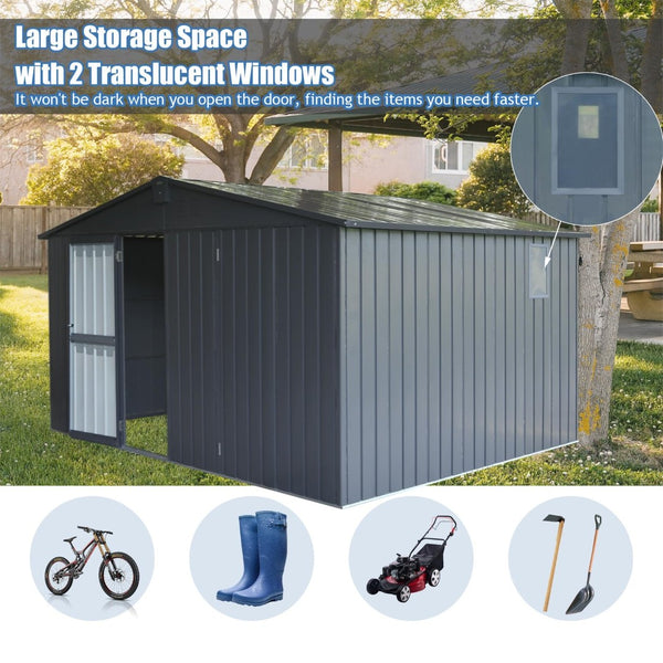 English Elm Backyard Steel Storage Shed 11x9 Ft with Lockable Doors and Ventilated Sloped Roof Dark Gray W1859S00041