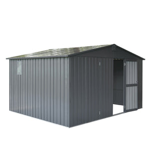 English Elm Backyard Steel Storage Shed 11x9 Ft with Lockable Doors and Ventilated Sloped Roof Dark Gray W1859S00041