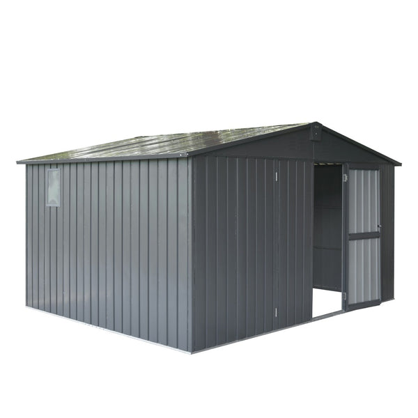 English Elm Backyard Steel Storage Shed 11x9 Ft with Lockable Doors and Ventilated Sloped Roof Dark Gray W1859S00041