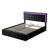 English Elm Queen Size Tufted Upholstered Platform Bed With Hydraulic Storage System,Pu Storage Bed With Led Lights,Black