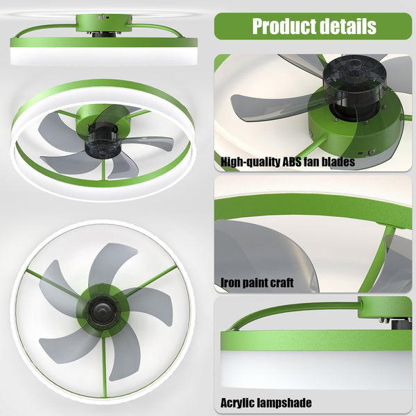 English Elm Ceiling Silent Dimmable LED Fan Light with Remote, Ultra-Quiet 21dB, 6-Speed Modern Thin Design Green W1340120480