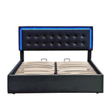 English Elm Queen Size Tufted Upholstered Platform Bed With Hydraulic Storage System,Pu Storage Bed With Led Lights,Black