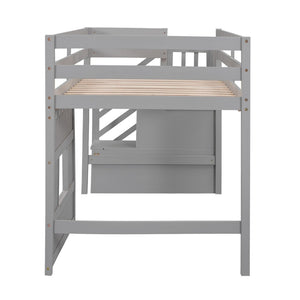 English Elm Twin Loft Bed Pinewood Frame with Storage Staircase Led Lighting and Window Cutout Gray GX000436AAE