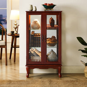 English Elm Curio Lighted Display Cabinet with Mirrored Back, Tempered Glass Shelves, Classic Floor Mount Design Cherry W169392181