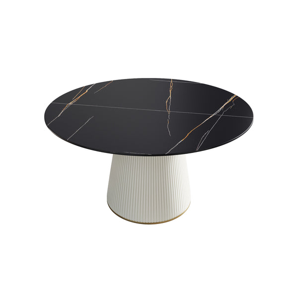 English Elm 53.15" Modern Round Dining Table With Durable Sintered Stone Top, Seats 6, Easy Assembly & Elegant Design W1535S00263
