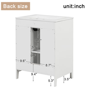 English Elm 24" Modern Bathroom Vanity with Ceramic Sink, Solid Wood & MDF Cabinet, Two Drawers, Shelf White N725P245273K