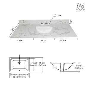 English Elm Montary Carrara White Marble Engineered Stone Vanity Top With Rectangular Sink & Backsplash, 43X22 W50921982