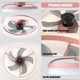 English Elm Ceiling Fans With Lights Dimmable Led Embedded Installation Of Thin Modern Ceiling Fans(Pink)