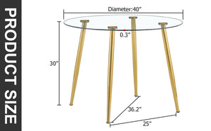 English Elm A glass 40in Round Dining Table with Gold Plated Metal Legs, Minimalist Glass Top, Seats 4-6, DT-1164 W1151S01594