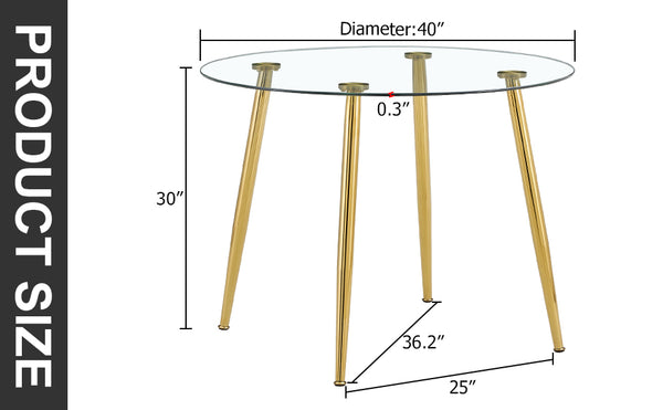 English Elm A glass 40in Round Dining Table with Gold Plated Metal Legs, Minimalist Glass Top, Seats 4-6, DT-1164 W1151S01594